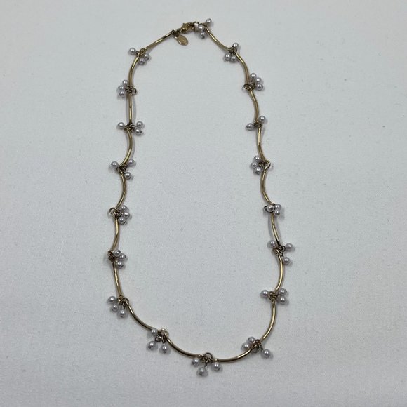 Monet Gold Toned 15” Necklace with Bar Links and Faux Pearl Dangles - Picture 5 of 5